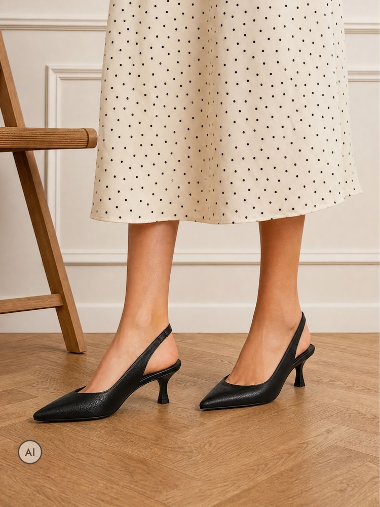 Novo Black Wide Fit Irena Slingback Low Stiletto Point Court Shoes - Image 1 of 6 Novo Black Wide Fit Irena Slingback Low Stiletto Point Court Shoes - Image 1 of 6