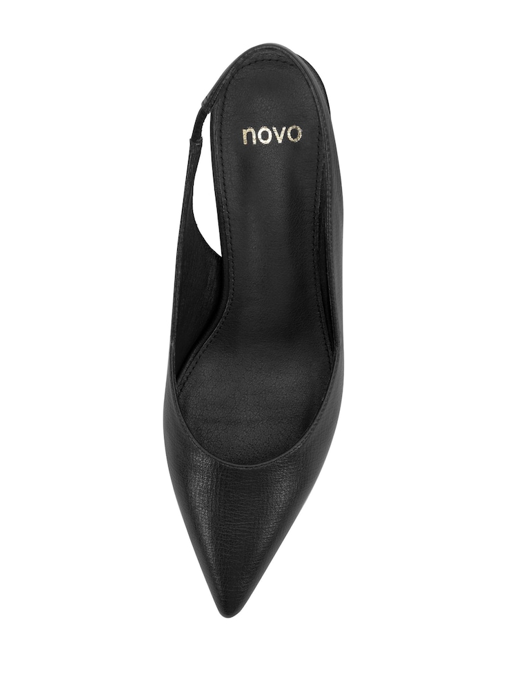 Novo Black Wide Fit Irena Slingback Low Stiletto Point Court Shoes - Image 6 of 6 Novo Black Wide Fit Irena Slingback Low Stiletto Point Court Shoes - Image 6 of 6