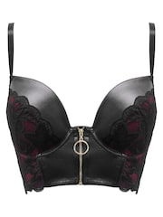 Pour Moi Dark Black Onyx Zip Front Fastening Padded Longline Bra - Image 3 of 4