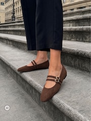 Novo Brown Wide Fit Fancie Mary Jane Flat Shoes - Image 1 of 6