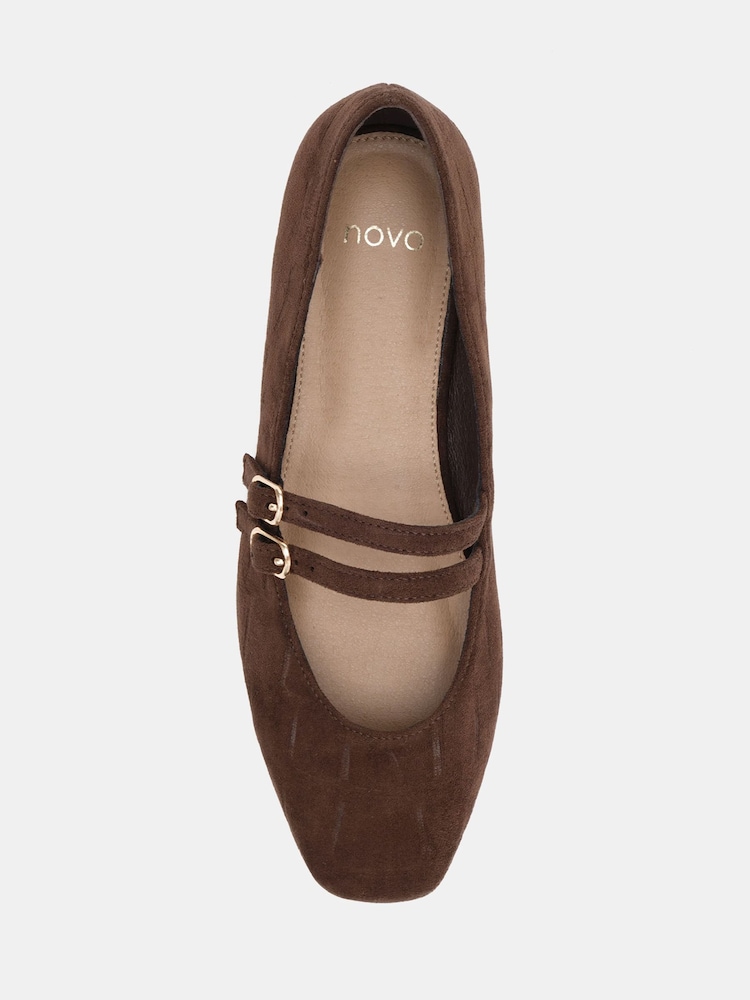 Novo Brown Wide Fit Fancie Mary Jane Flat Shoes - Image 6 of 6 Novo Brown Wide Fit Fancie Mary Jane Flat Shoes - Image 6 of 6
