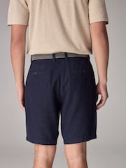 Navy Blue Linen Cotton Chino Shorts with Belt Included - Image 2 of 9