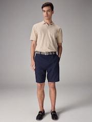 Navy Blue Linen Cotton Chino Shorts with Belt Included - Image 3 of 9