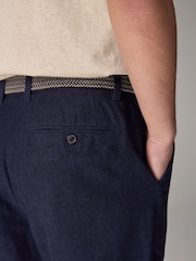 Navy Blue Linen Cotton Chino Shorts with Belt Included - Image 4 of 9