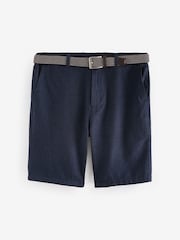 Navy Blue Linen Cotton Chino Shorts with Belt Included - Image 5 of 9