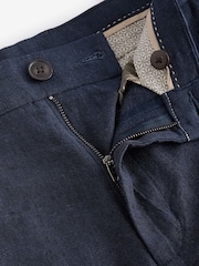 Navy Blue Linen Cotton Chino Shorts with Belt Included - Image 8 of 9
