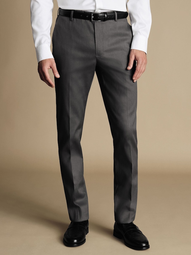 Charles Tyrwhitt Grey Classic Fit Smart Texture Trousers - Image 1 of 5