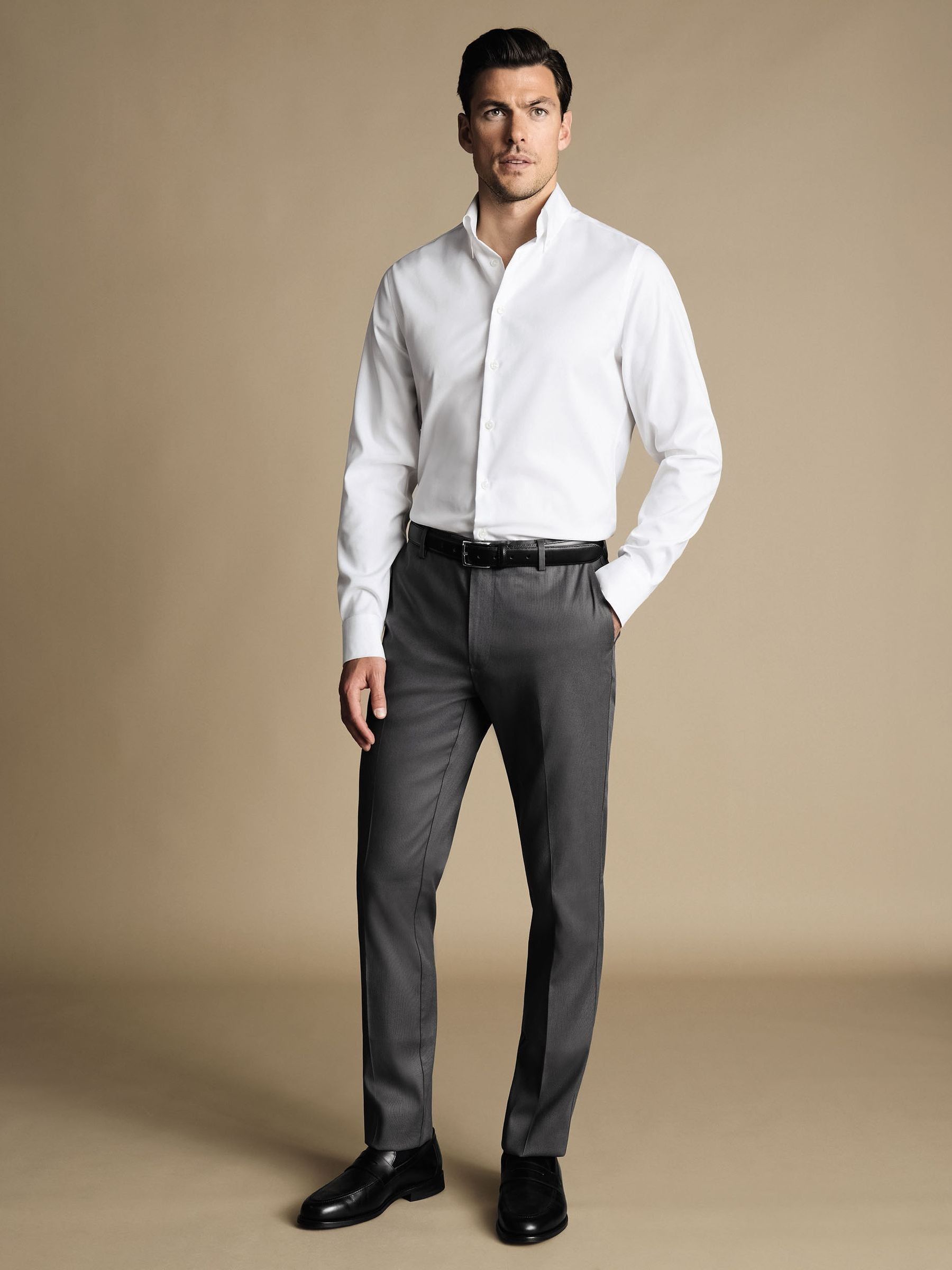 Buy Charles Tyrwhitt Grey Classic Fit Smart Texture Trousers from