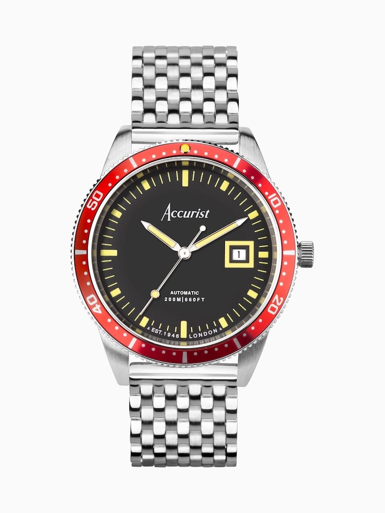 Accurist Mens Silver Tone Dive Automatic Stainless Steel Bracelet 42mm Watch - Image 1 of 6