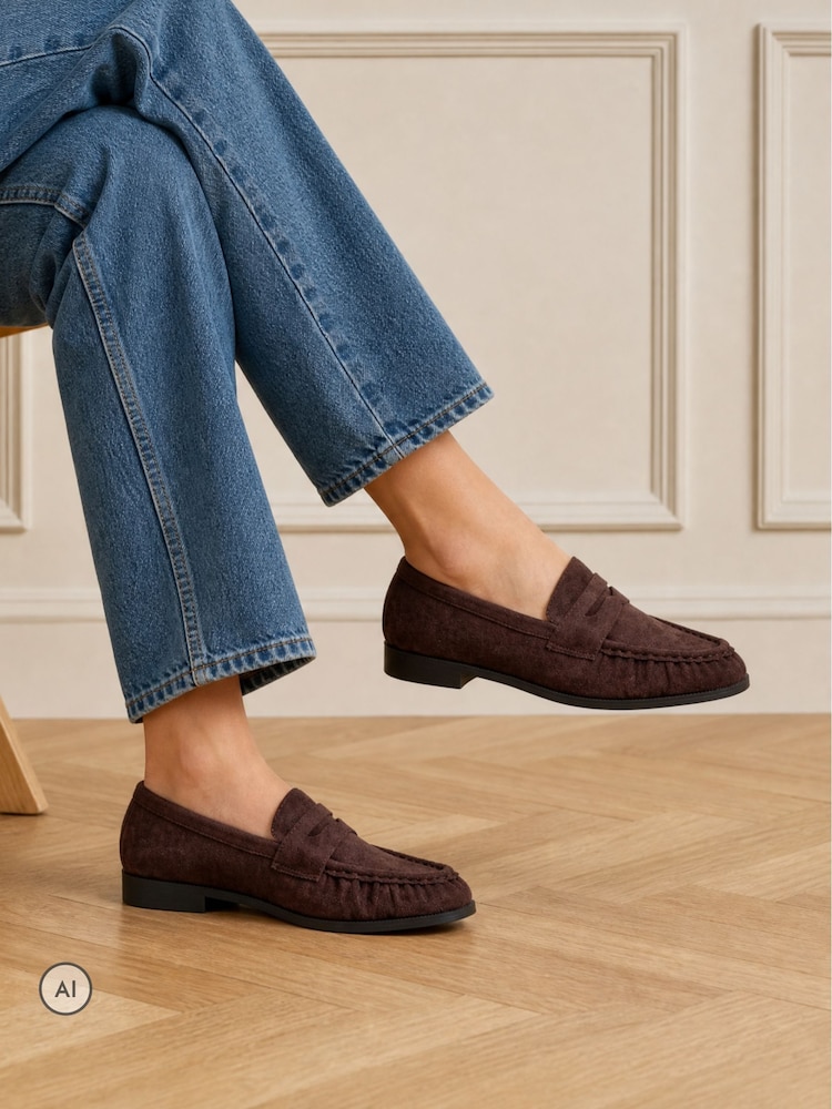 Novo Brown Wide Fit Finn Flat Loafers - Image 1 of 6