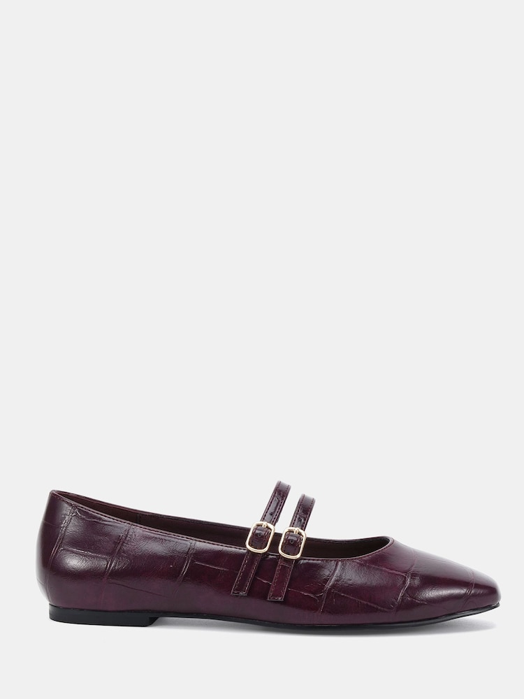 Novo Burgundy Wide Fit Fancie Mary Jane Flat Shoes - Image 2 of 6 Novo Burgundy Wide Fit Fancie Mary Jane Flat Shoes - Image 2 of 6