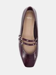 Novo Burgundy Wide Fit Fancie Mary Jane Flat Shoes - Image 6 of 6