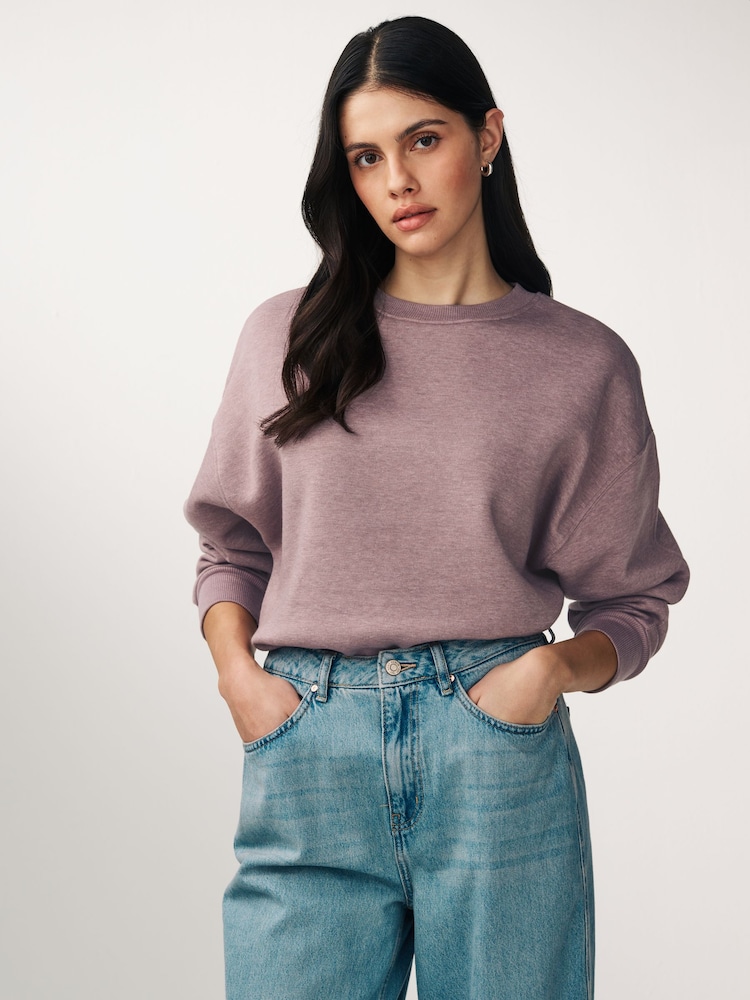 Mauve Purple Relaxed Fit Soft Overdyed Marl Crew Neck Sweatshirt - Image 1 of 6