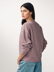 Mauve Purple Relaxed Fit Soft Overdyed Marl Crew Neck Sweatshirt - Image 2 of 6