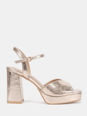 Novo Gold Wide Fit Lucie Platform Block Heel Sandals - Image 2 of 6