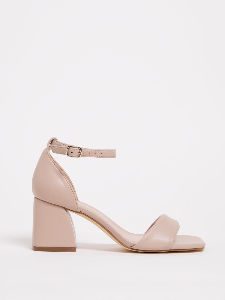 Simply Be Nude Barely There Block Heel Sandals In Wide Fit - Image 1 of 1