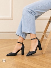 Novo Black Standard Fit Ivar Two Part Block Heel Point Toe Ankle Strap Court Shoes - Image 1 of 6