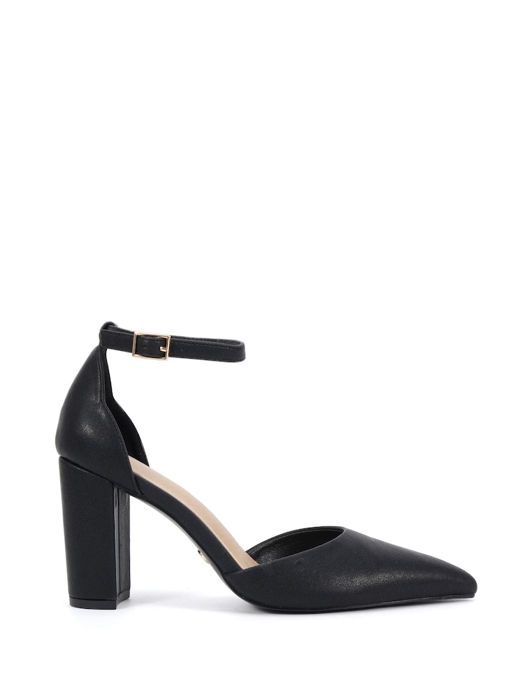 Novo Black Standard Fit Ivar Two Part Block Heel Point Toe Ankle Strap Court Shoes - Image 2 of 6