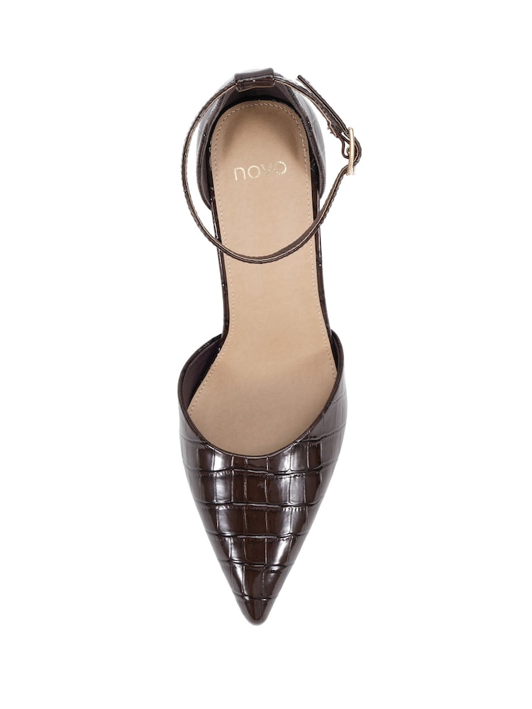 Novo Brown Standard Fit Ivar Two Part Block Heel Point Toe Ankle Strap Court Shoes - Image 6 of 6