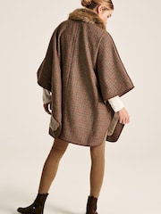 Joules Sandringham Brown Tweed Cape With Removable Fur Trim - Image 2 of 8