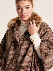 Joules Sandringham Brown Tweed Cape With Removable Fur Trim - Image 4 of 8