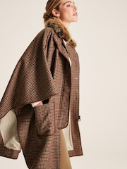 Joules Sandringham Brown Tweed Cape With Removable Fur Trim - Image 5 of 8