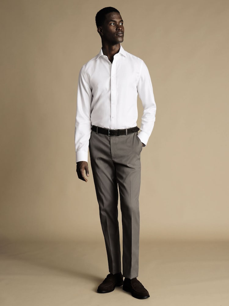 Charles Tyrwhitt Grey Chrome Classic Fit Smart Texture Trousers - Image 3 of 5