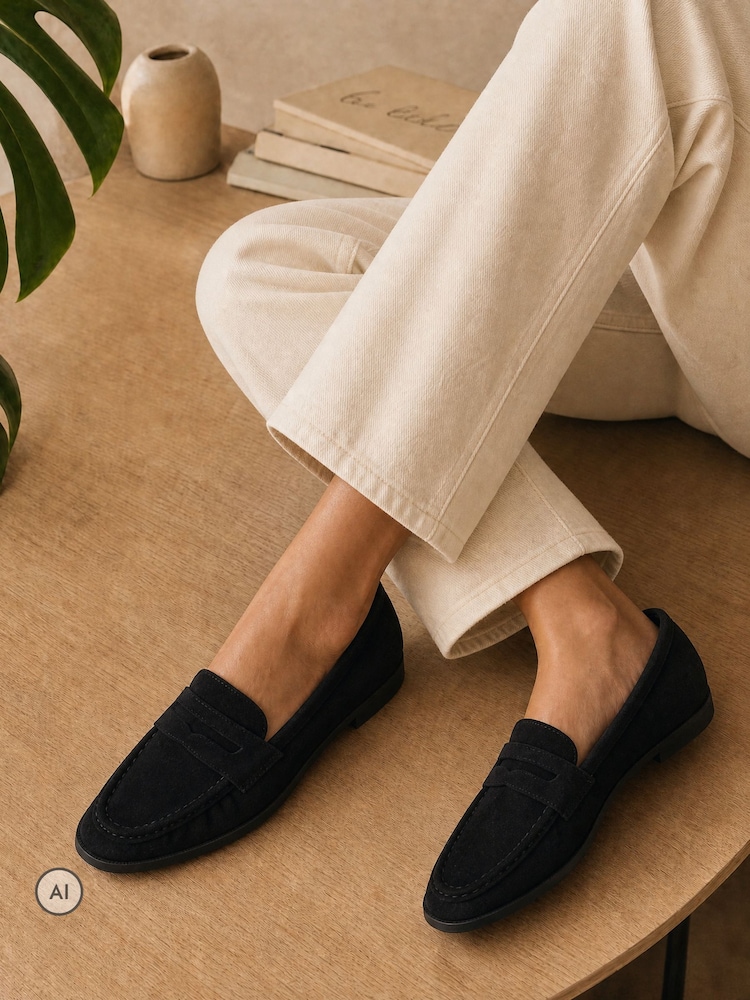 Novo Black Standard Fit Finn Flat Loafers - Image 1 of 6 Novo Black Standard Fit Finn Flat Loafers - Image 1 of 6