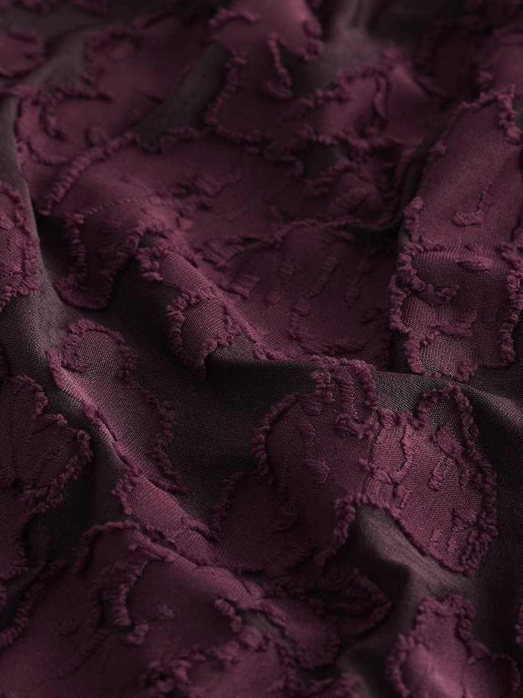 Berry Red Textured Jacquard Long Sleeve Blouse - Image 7 of 7