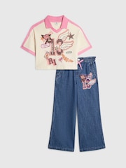 River Island Blue Polo T-Shirt & Wide Leg Jeans Set - Image 1 of 5