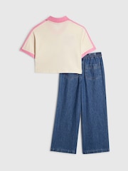 River Island Blue Polo T-Shirt & Wide Leg Jeans Set - Image 2 of 5