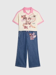 River Island Blue Polo T-Shirt & Wide Leg Jeans Set - Image 3 of 5