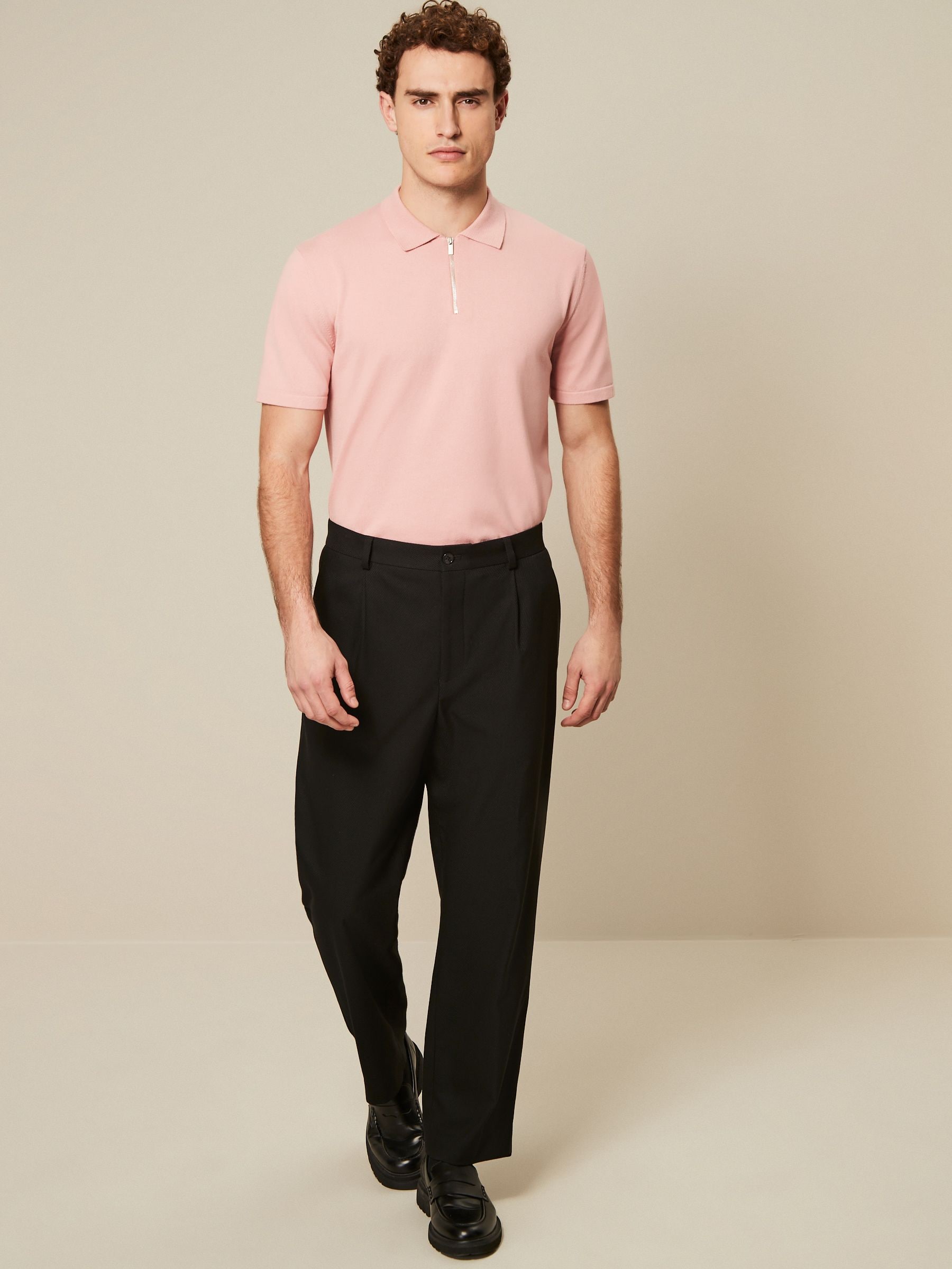 Buy Pink Knitted Regular Fit Zip Polo Shirt from Next Luxembourg