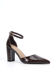 Novo Brown Wide Fit Ivar Two Part Block Heel Point Toe Ankle Strap Court Shoes - Image 3 of 6
