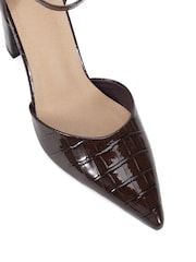 Novo Brown Wide Fit Ivar Two Part Block Heel Point Toe Ankle Strap Court Shoes - Image 5 of 6