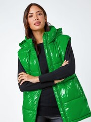 Roman Green Hi Shine Padded Gilet with Hood - Image 1 of 5