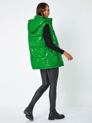 Roman Green Hi Shine Padded Gilet with Hood - Image 2 of 5