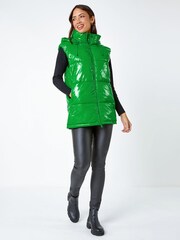 Roman Green Hi Shine Padded Gilet with Hood - Image 3 of 5