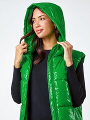 Roman Green Hi Shine Padded Gilet with Hood - Image 4 of 5
