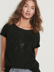Noir - T-shirt à manches bouchon à ourlet arrondi - Image 1 de 2