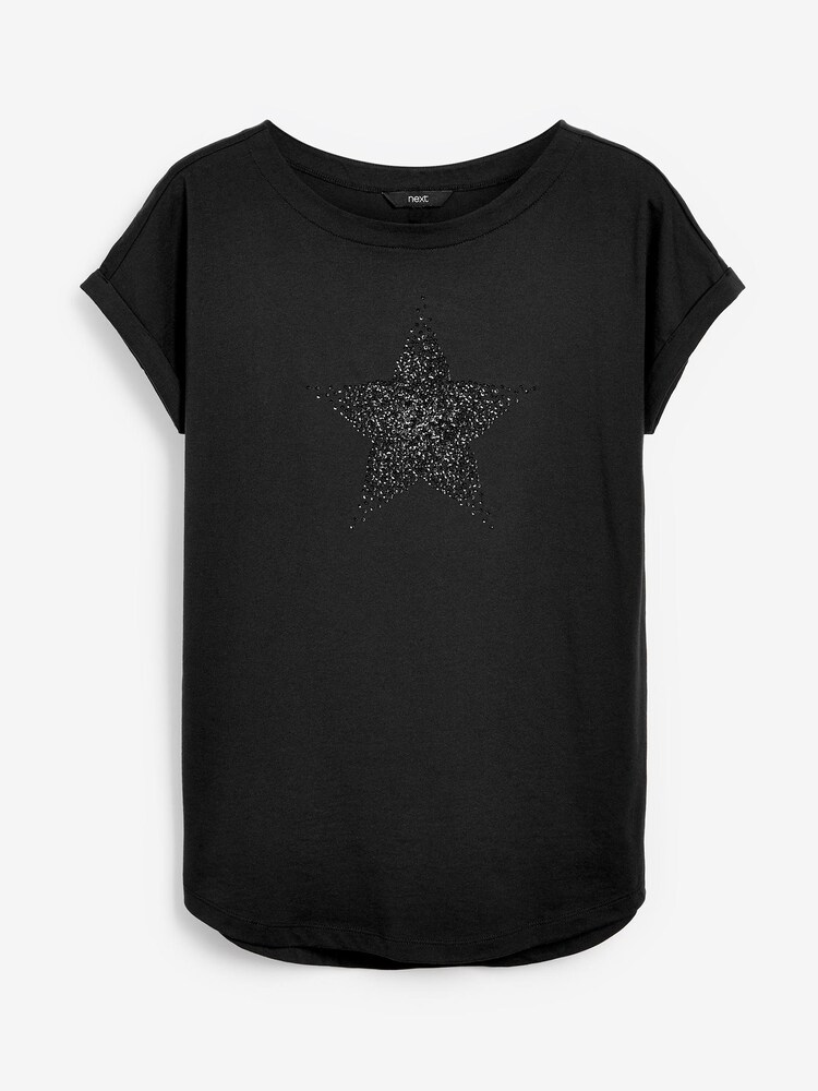 Noir - T-shirt à manches bouchon à ourlet arrondi - Image 2 de 2