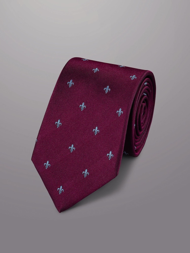 Charles Tyrwhitt Purple Fleur De Lys Silk Stain Resist Tie - Image 1 of 2