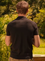 Black Knitted Regular Fit Zip Polo Shirt - Image 3 of 8