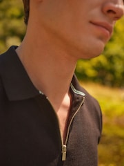 Black Knitted Regular Fit Zip Polo Shirt - Image 4 of 8