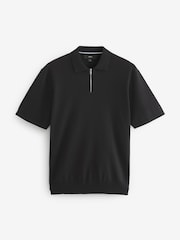 Black Knitted Regular Fit Zip Polo Shirt - Image 6 of 8