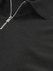 Black Knitted Regular Fit Zip Polo Shirt - Image 7 of 8