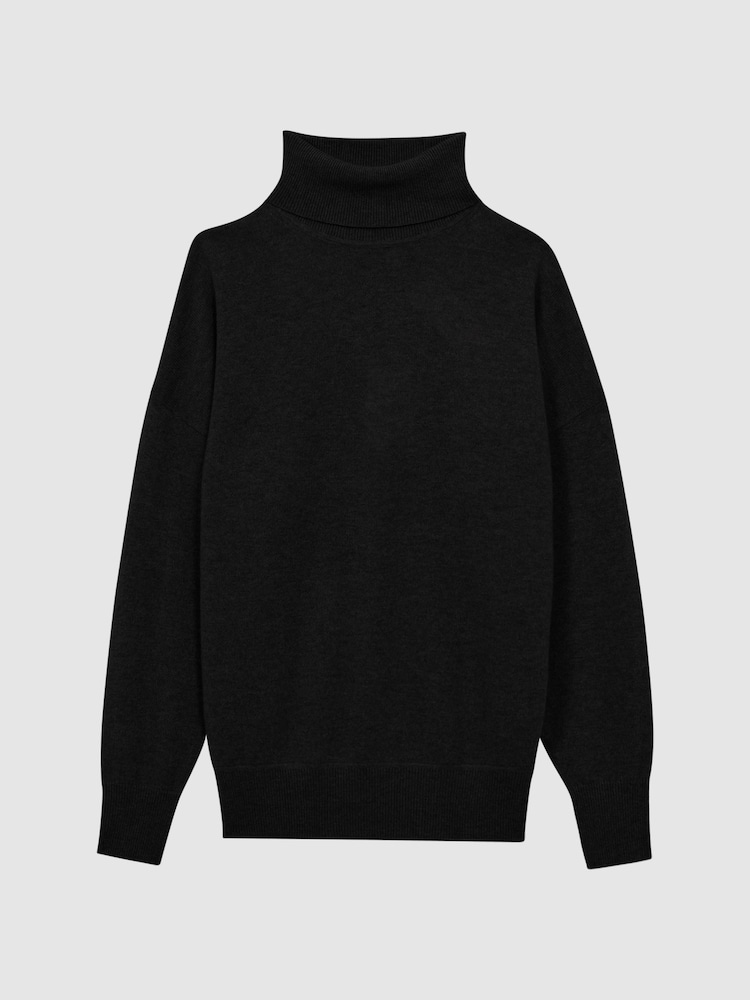 Reiss Black Mabel Fitted Cashmere Roll Neck Top - Image 2 of 5 Reiss Black Mabel Fitted Cashmere Roll Neck Top - Image 2 of 5