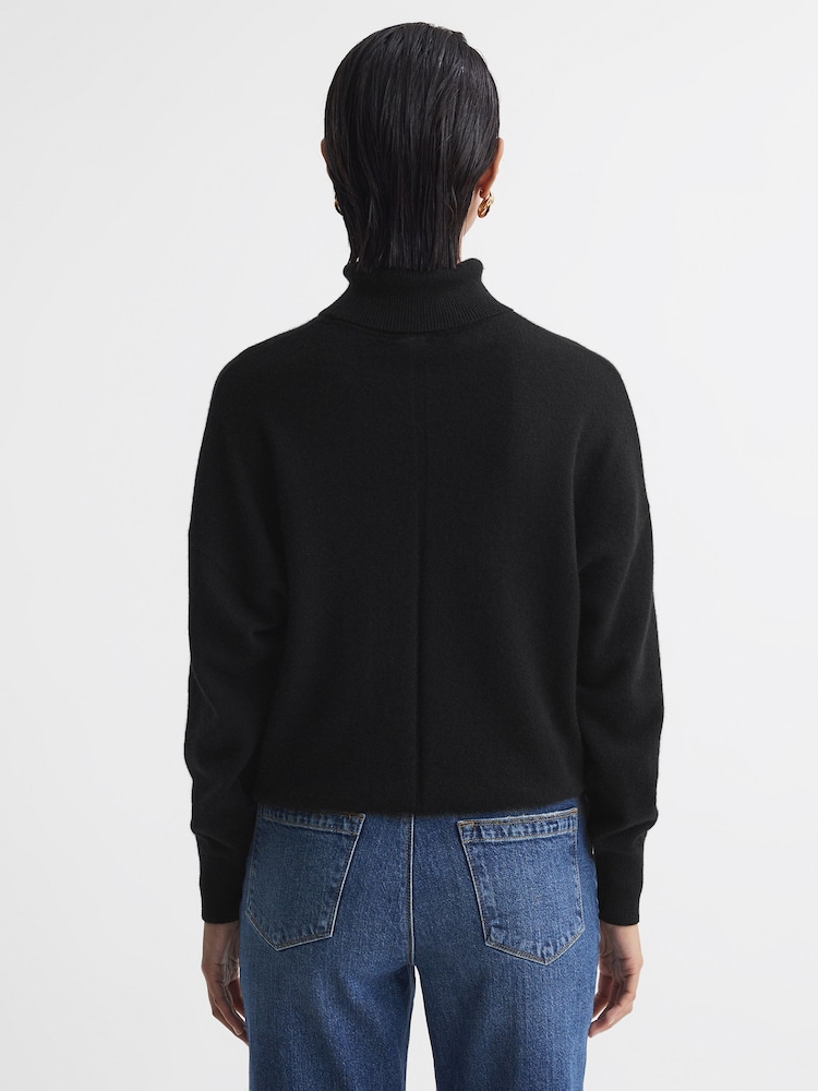 Reiss Black Mabel Fitted Cashmere Roll Neck Top - Image 5 of 5 Reiss Black Mabel Fitted Cashmere Roll Neck Top - Image 5 of 5