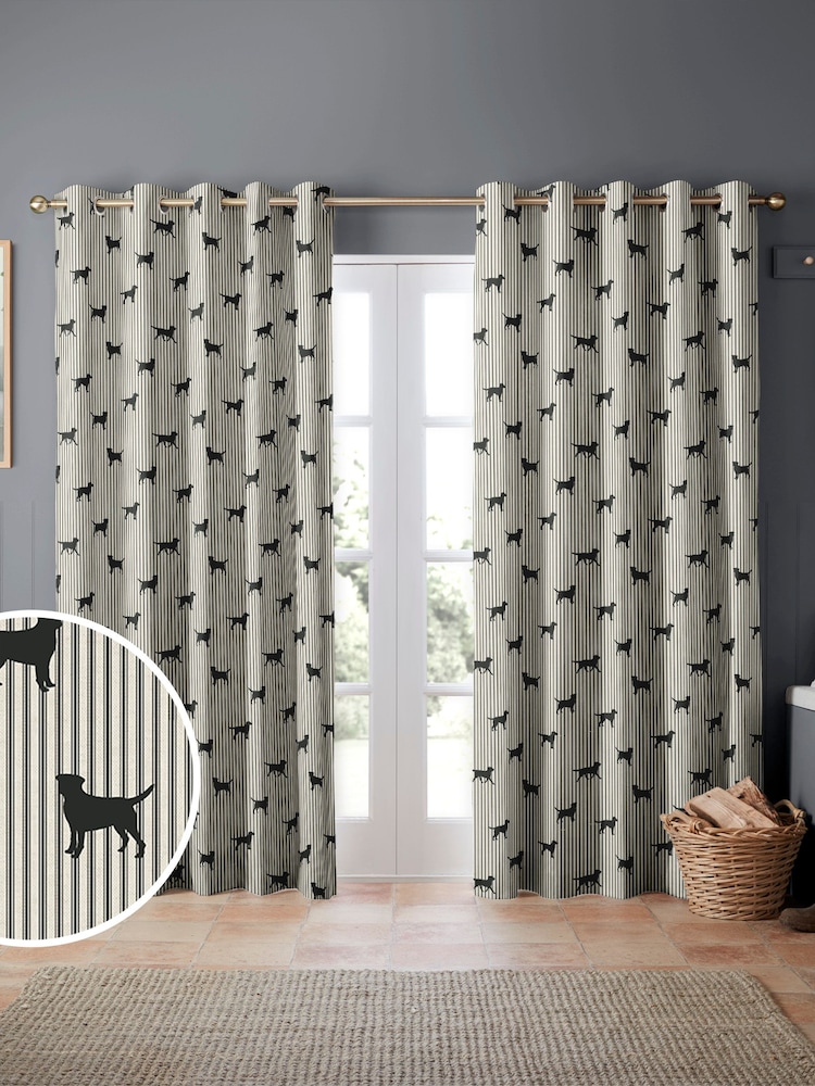 Emily Bond Coal Black Marley Made to Measure 100% Cotton Curtains - Image 1 of 6