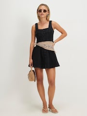 River Island Black Petite Denim Embroidered Swing Dress - Image 1 of 4